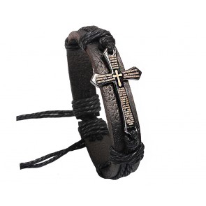 Bracelet Scripture Cross Leather Black